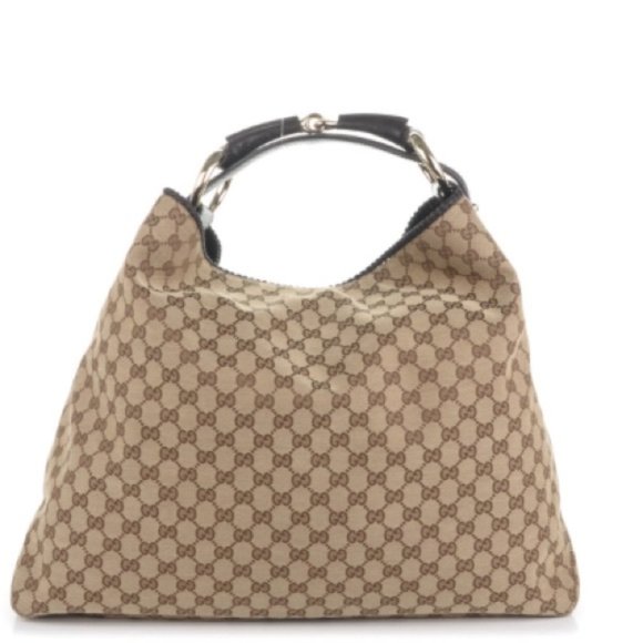 GUCCI Monogram Large Horsebit Chain Hobo Dark Brn - Picture 1 of 9